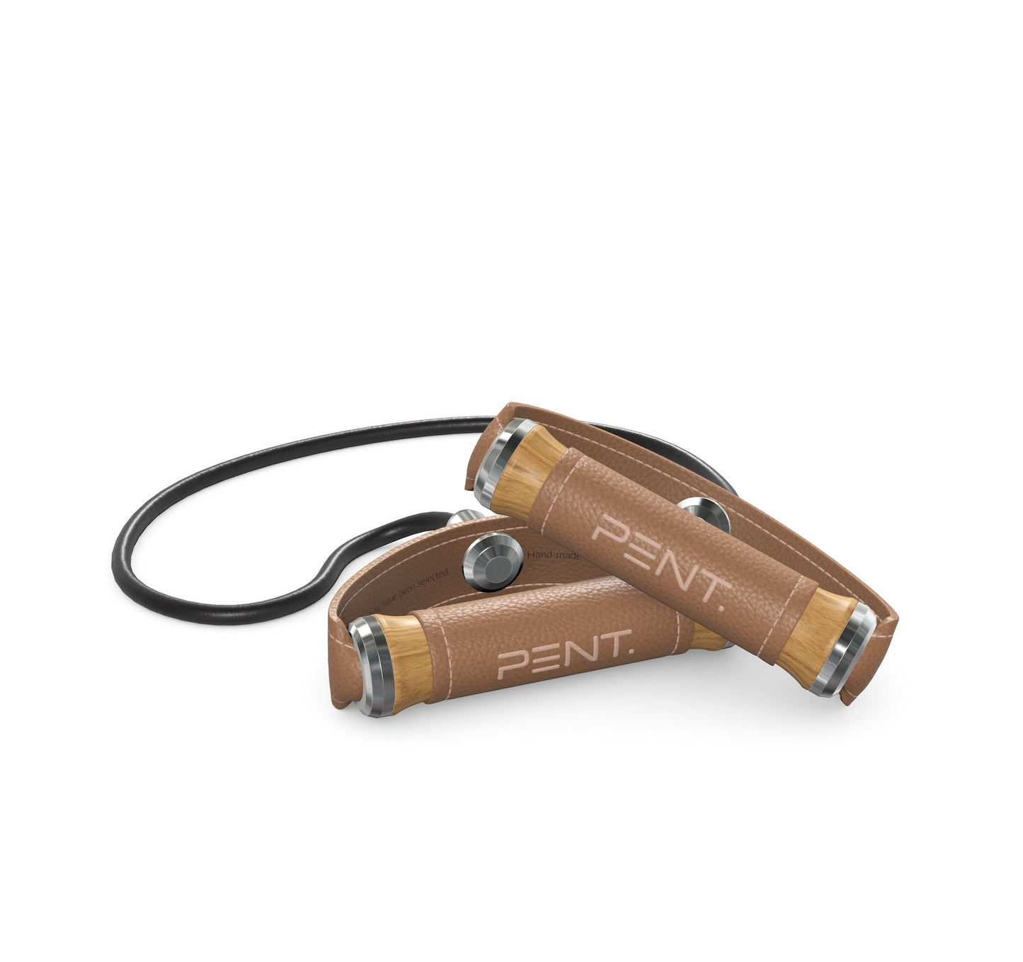 Luxury gym equipment, handcrafted resistance band with oak wood and premium brown leather. PENT. RESA - Luxury Fitness Resistance Band