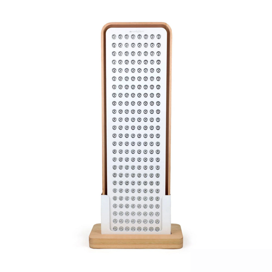 Sunlighten Red Light Therapy Panel standing upright with visible LED grid.