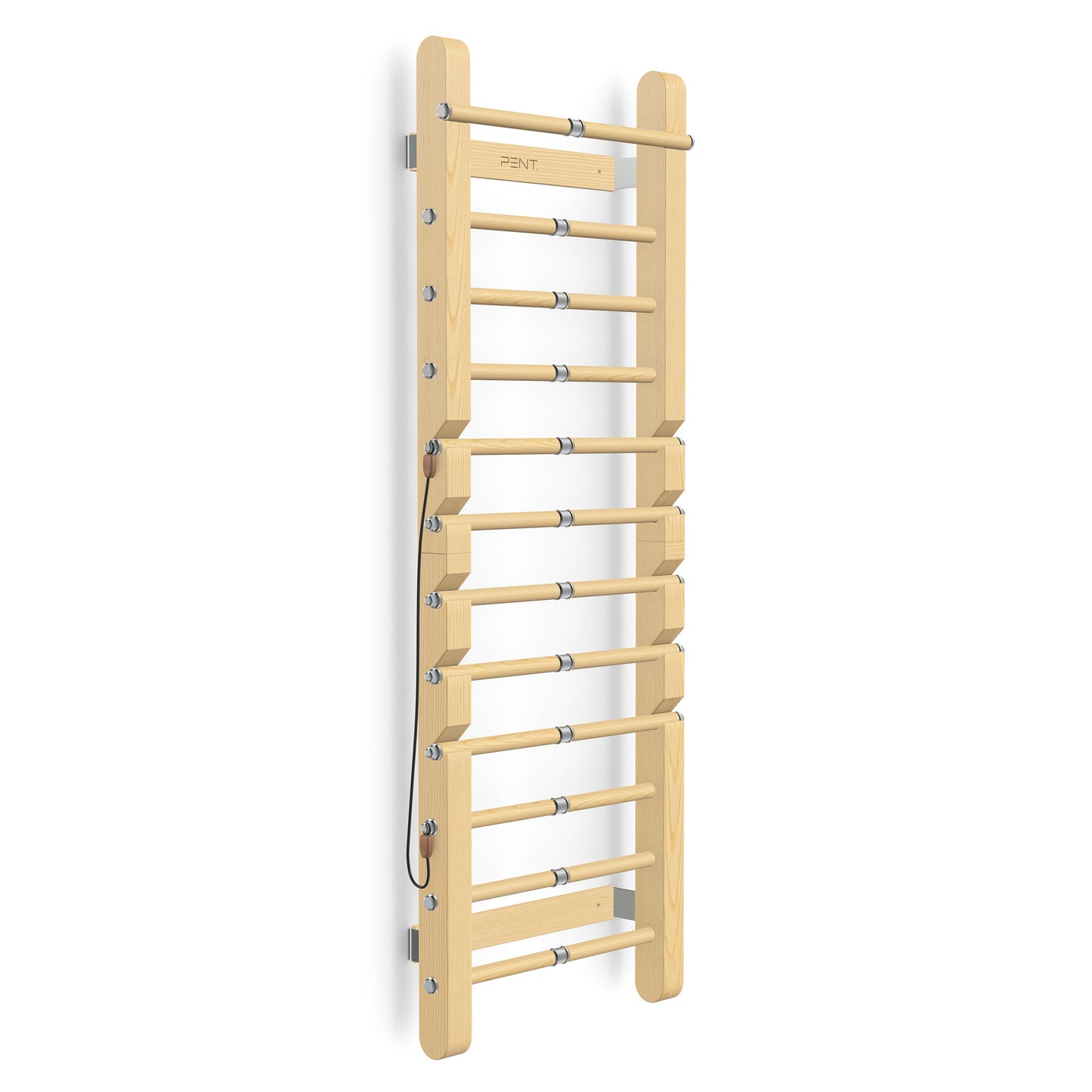 Luxurious home gym equipment, luxury wall bar with removable rungs handcrafted with stainless steel and premium natural ash wood. PENT. SCALA