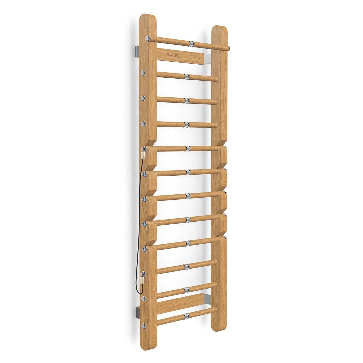 Luxurious home gym equipment, luxury wall bar with removable rungs handcrafted with stainless steel and premium natural oak wood. PENT. SCALA