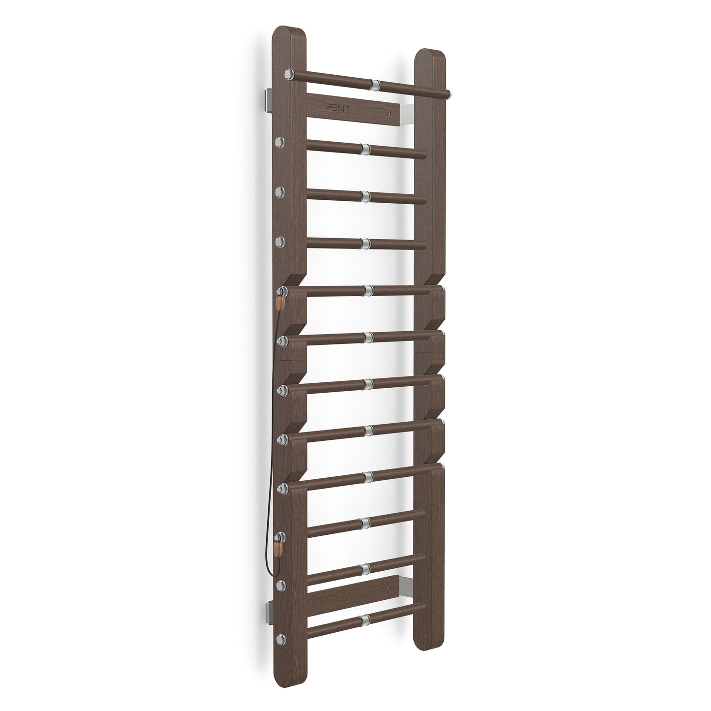 Luxurious home gym equipment, luxury wall bar with removable rungs handcrafted with stainless steel and premium dark walnut wood. PENT. SCALA