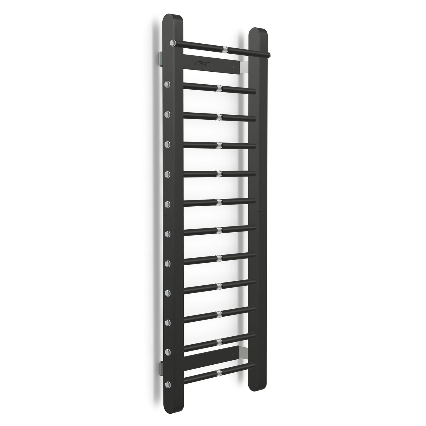 Luxurious home gym equipment, luxury fitness wall bar handcrafted with stainless steel and premium black ash wood. PENT. SCALA