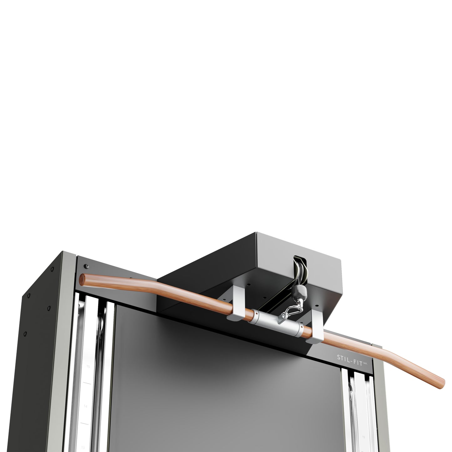 Close up view of the built in lat pull system, Stil-Fit Functional Trainer - Pro Line - Dual Pulley Cable Machine (Matte Black)