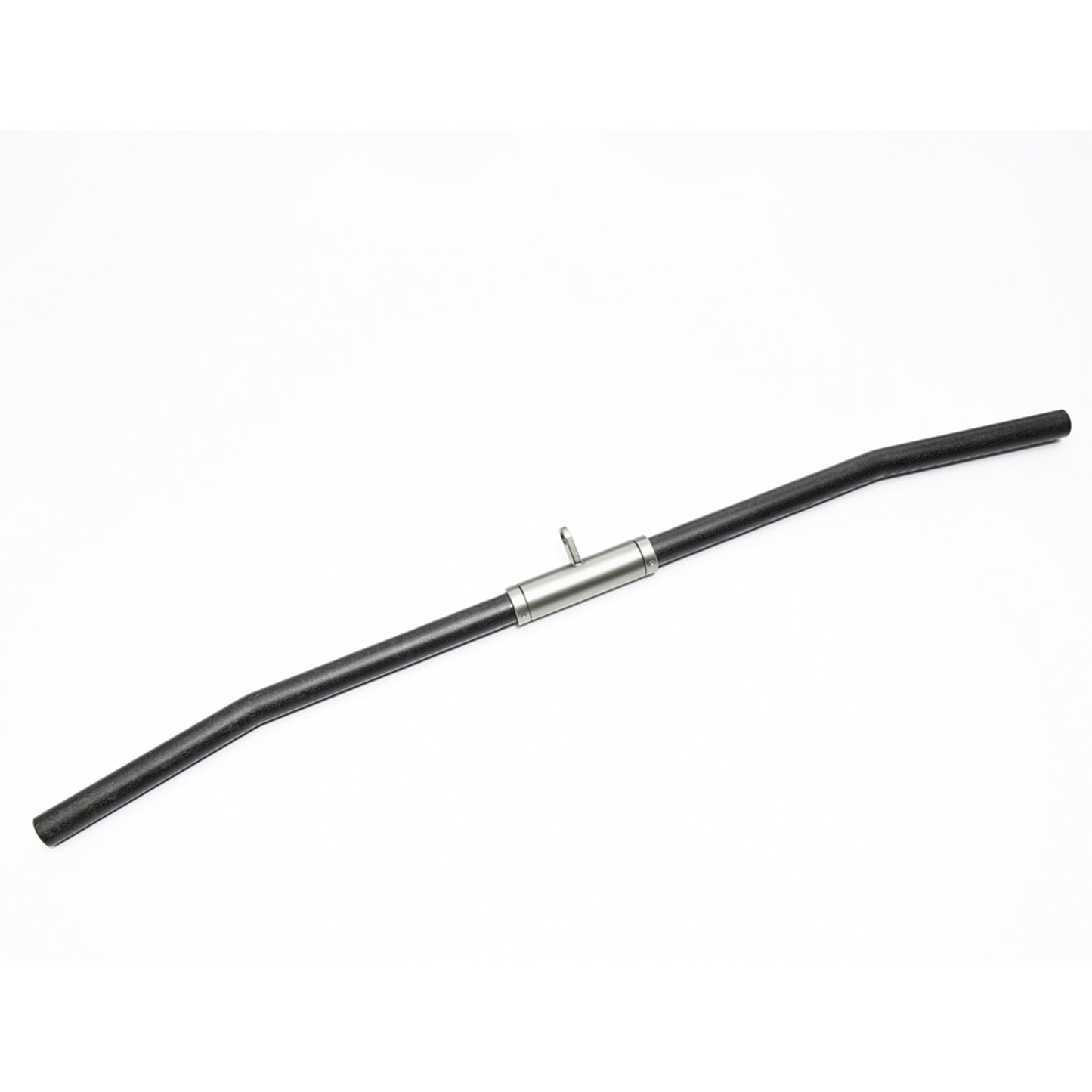 Black ash wood exercise bar with angled ends and a central metallic connector for attaching weights, designed for strength training. Stil-Fit Functional Trainer Accessories - Lat Bar