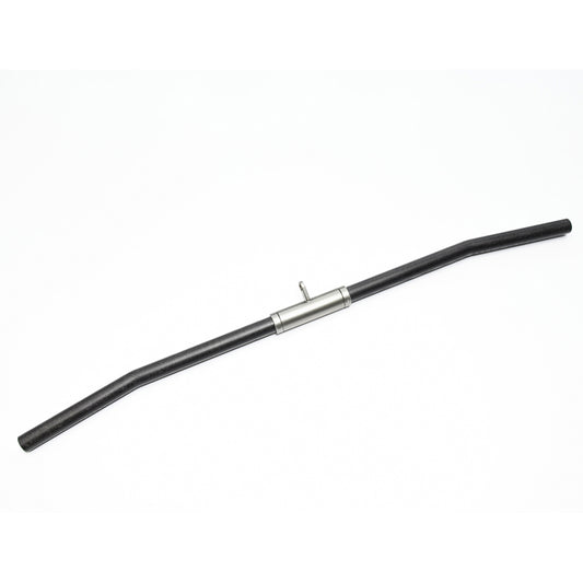 Black ash wood exercise bar with angled ends and a central metallic connector for attaching weights, designed for strength training. Stil-Fit Functional Trainer Accessories - Lat Bar