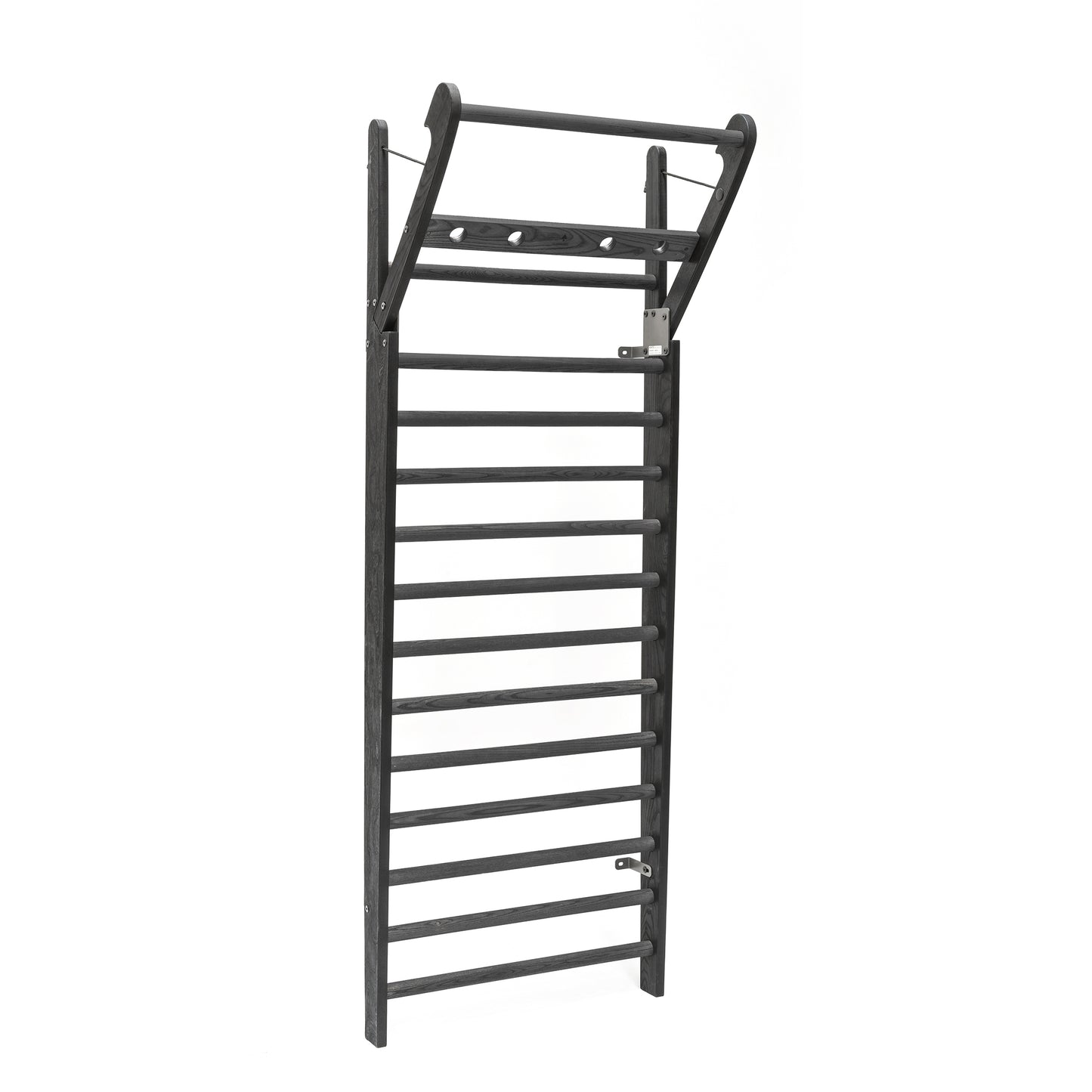 Sideview of a luxury fitness equipment, premium wall bar made with natural wood in shadow. NOHRD WallBars