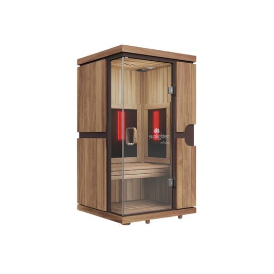 A full-spectrum infrared sauna with premium wood finish. Model (Aspire), 1 person capacity. Sunlighten - mPulse Smart Infra Red Sauna