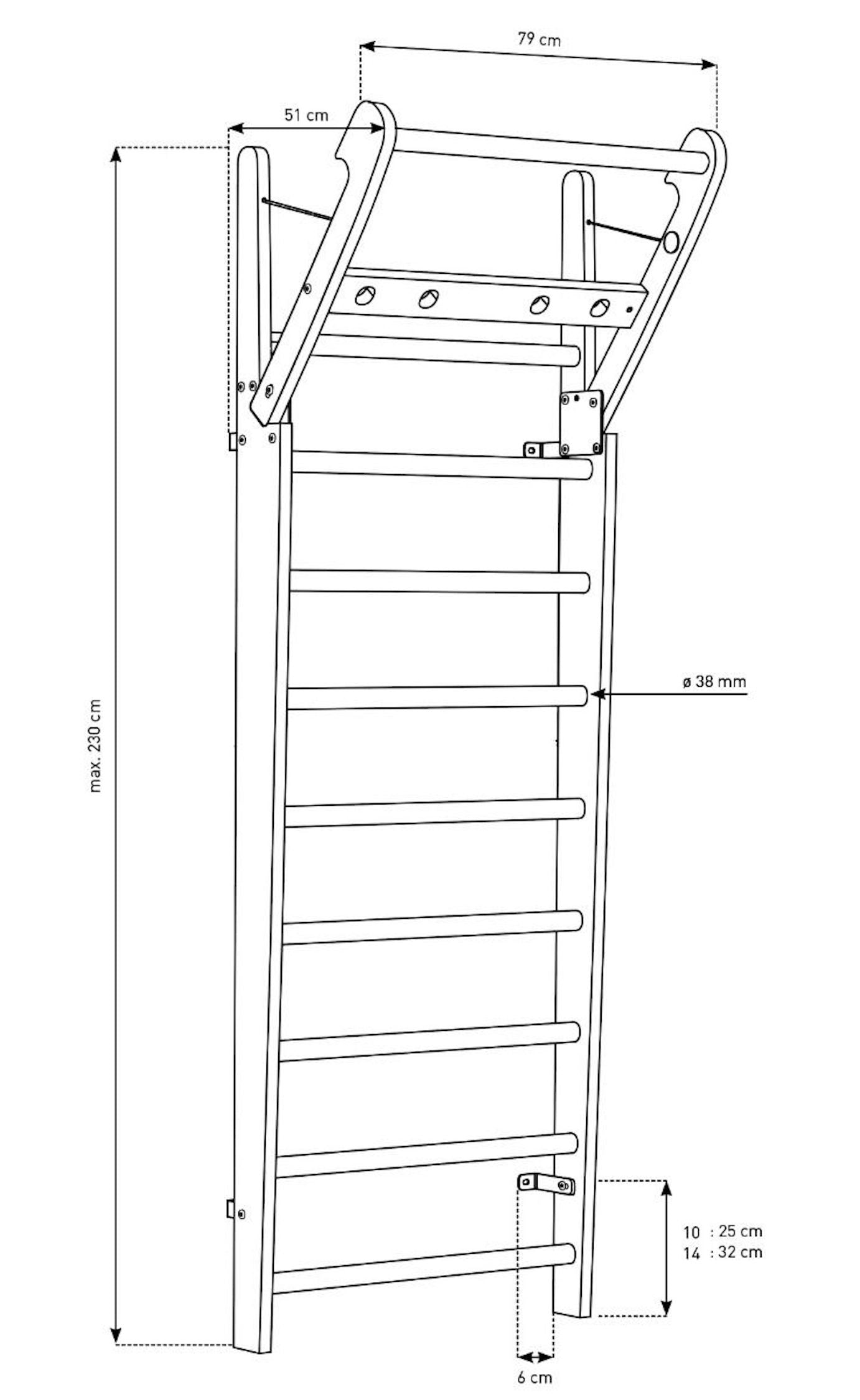 A luxury fitness equipment, premium wall bar made with natural wood in ash. NOHRD WallBars (Dimension Image)
