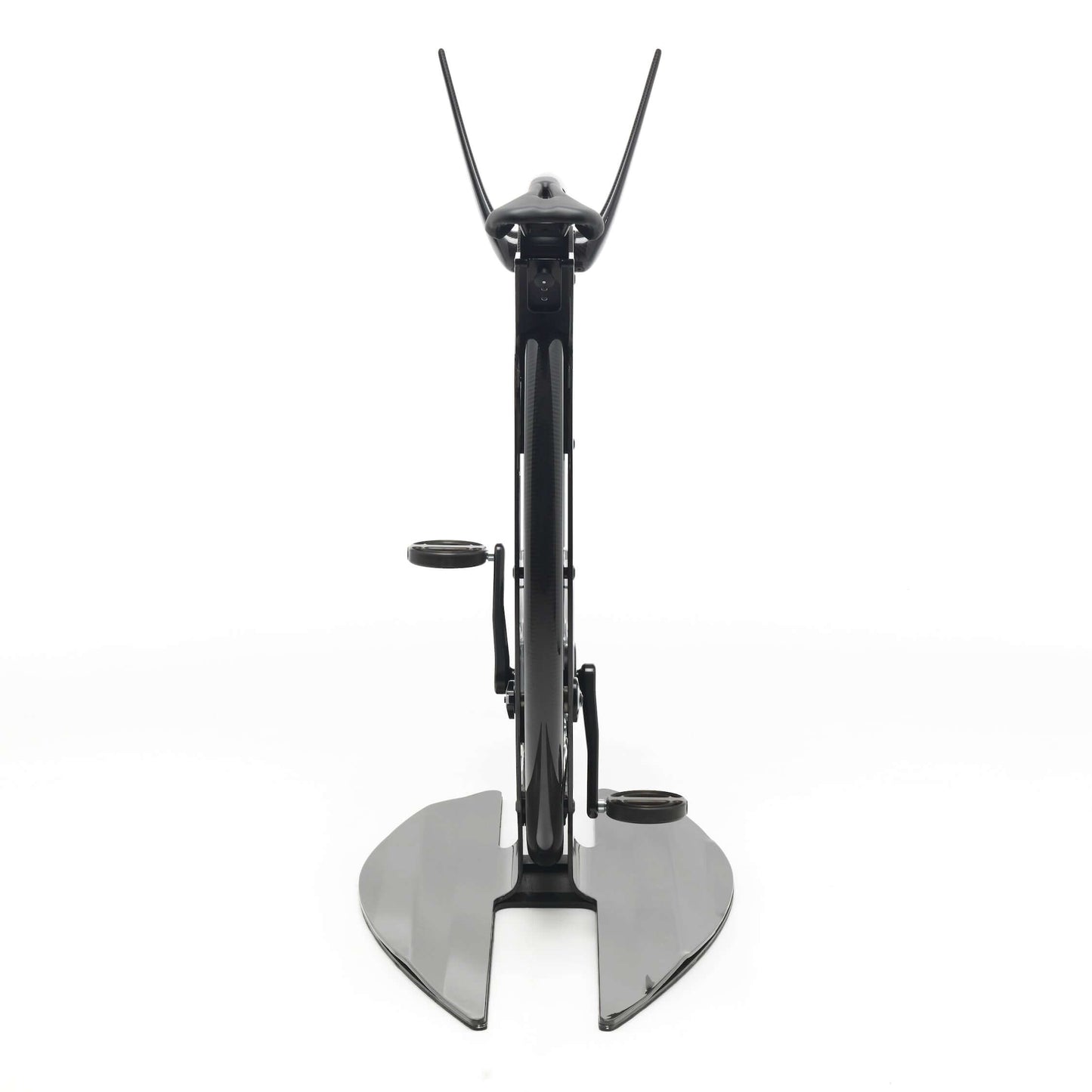 Back view of a luxury gym equipment, designer exercise bike in black carbon color, handcrafted from Italy. Ciclotte Bike - Designer Exercise Bike