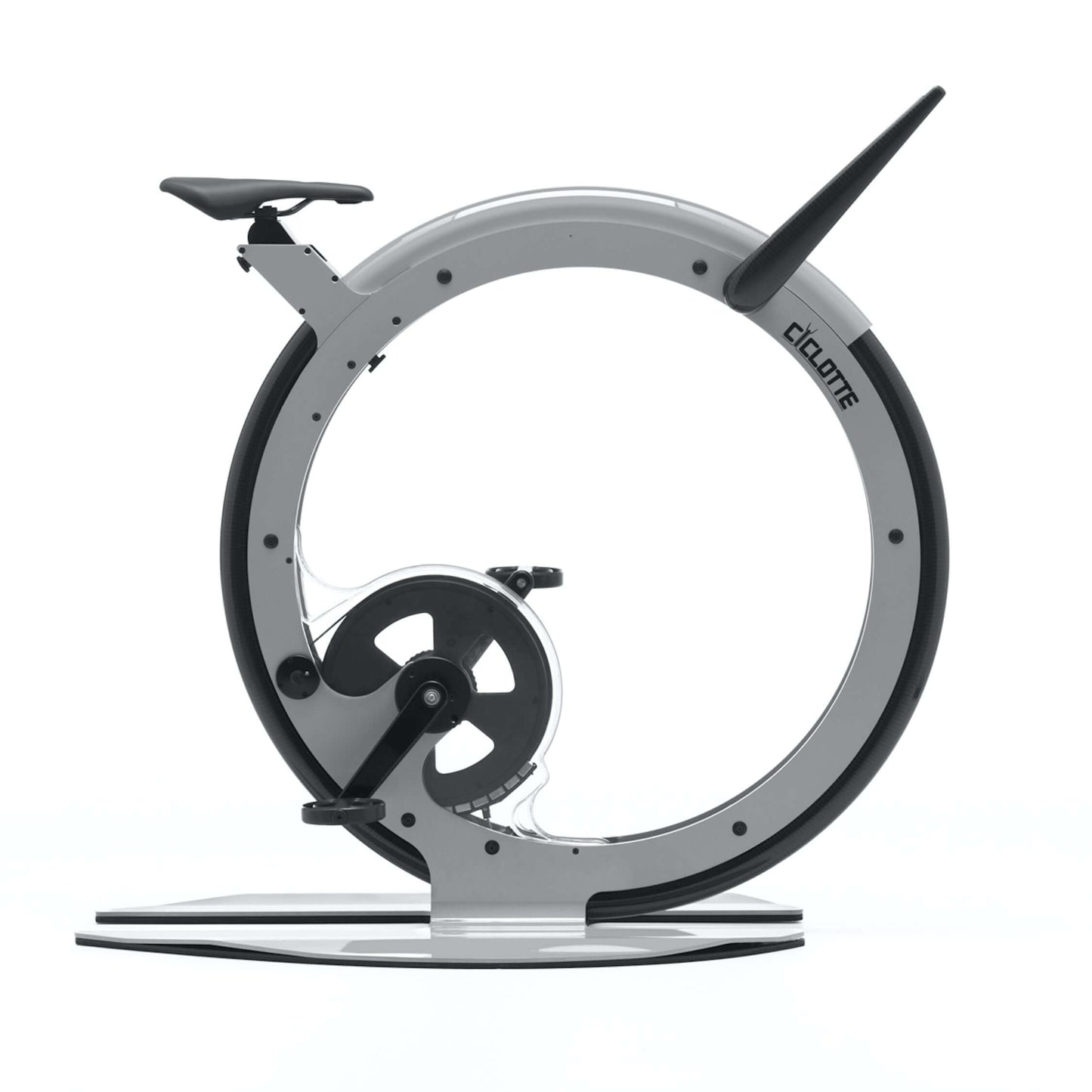 A luxury gym equipment, designer exercise bike in grey steel color, handcrafted from Italy. Ciclotte Bike - Designer Exercise Bike