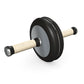 A luxurious home gym equipment, wooden ab roller with black ash wood, premium steel and genuine leather in beige colour, designed for core workouts. PENT. TWISTA- Luxury Ab Roller