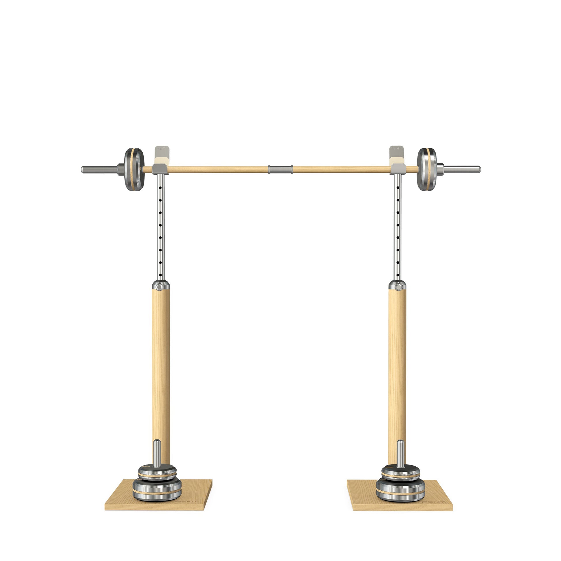 PLuxury gym equipment, premium bench press rack and barbell made with stainless steel and natural ash wood. PENT. BYSTRA - Luxury Bench Press Set