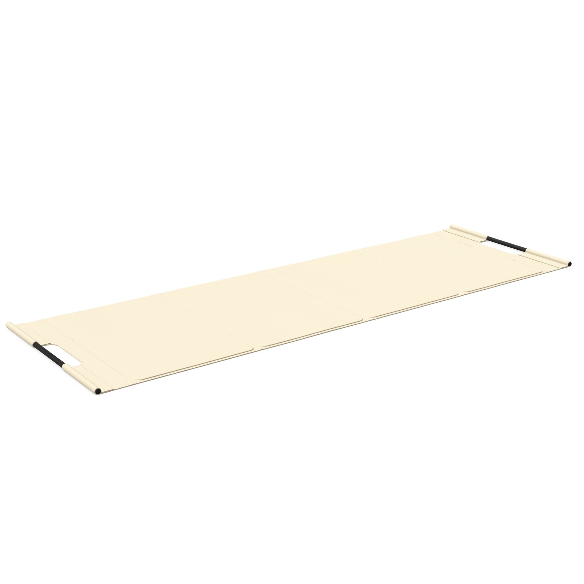 Luxurious fitness equipment, premium exercise mat handcrafted with natural wood and genuine Italian leather, customize in beige base leather, beige accent leather and black ash wood. PENT. MATA