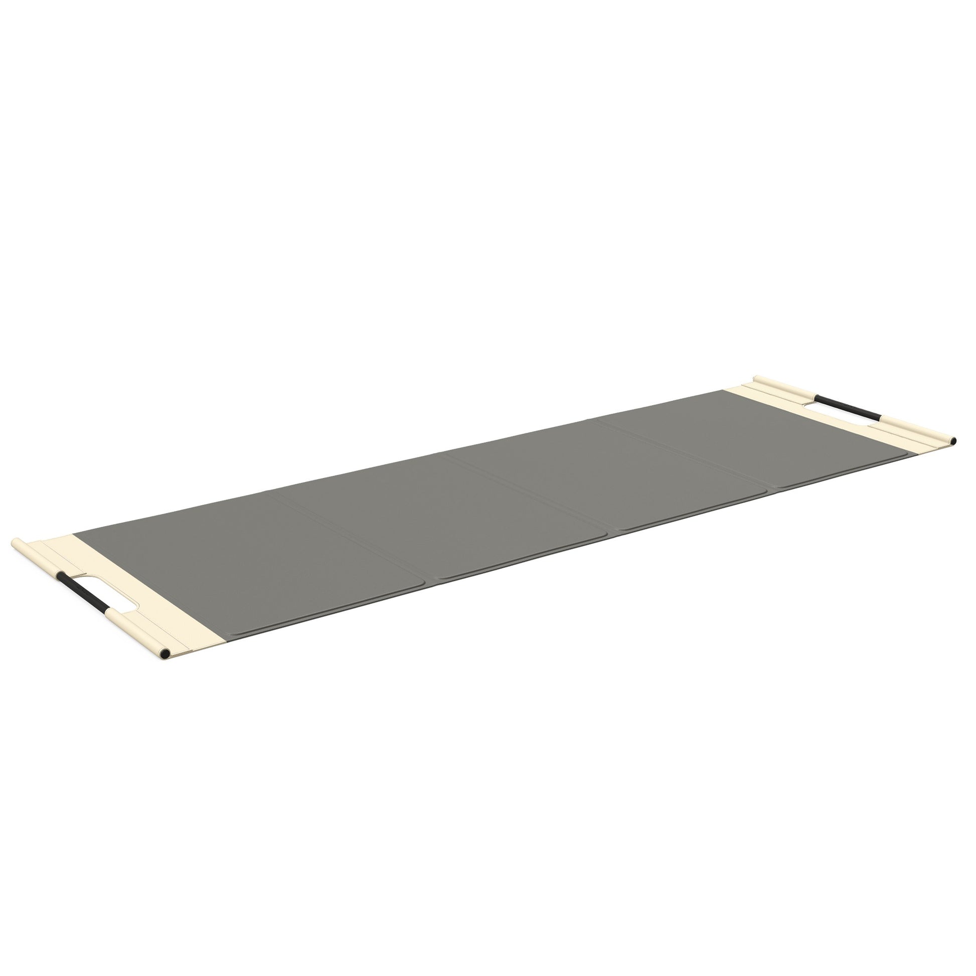 Luxurious fitness equipment, premium exercise mat handcrafted with natural wood and genuine Italian leather, customize in grey base leather, beige accent leather and black ash wood. PENT. MATA
