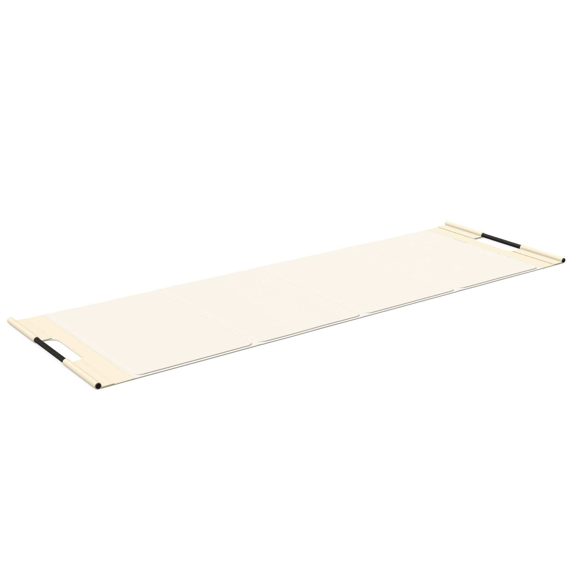 Luxurious fitness equipment, premium exercise mat handcrafted with natural wood and genuine Italian leather, customize in white base leather, beige accent leather and black ash wood. PENT. MATA