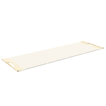 Luxurious fitness equipment, premium exercise mat handcrafted with natural wood and genuine Italian leather, customize in white base leather, beige accent leather and natural ash wood. PENT. MATA