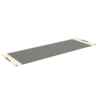 Luxurious fitness equipment, premium exercise mat handcrafted with natural wood and genuine Italian leather, customize in grey base leather, beige accent leather and dark walnut wood. PENT. MATA