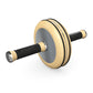 A luxurious home gym equipment, wooden ab roller with natural ash wood, premium steel and genuine leather in black colour, designed for core workouts. PENT. TWISTA- Luxury Ab Roller