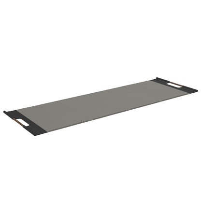 Luxurious fitness equipment, premium exercise mat handcrafted with natural wood and genuine Italian leather, customize in grey base leather, black accent leather and dark walnut wood. PENT. MATA