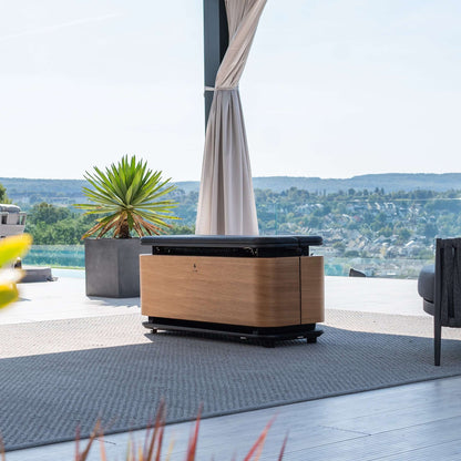 Luxury gym equipment, NOHRD StepBox blending seamlessly into a modern home interior as stylish fitness furniture.