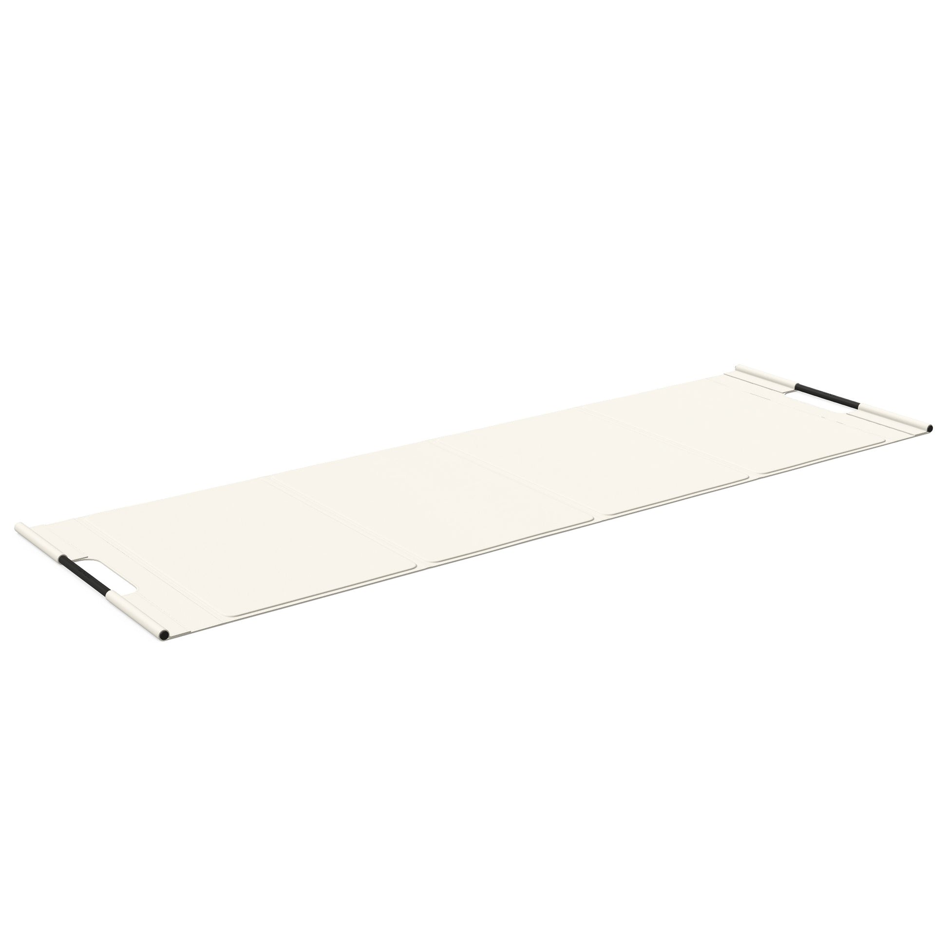 Luxurious fitness equipment, premium exercise mat handcrafted with natural wood and genuine Italian leather, customize in white base leather, white accent leather and black ash wood. PENT. MATA