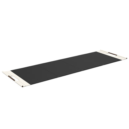 Luxurious fitness equipment, premium exercise mat handcrafted with natural wood and genuine Italian leather, customize in black base leather, white accent leather and dark walnut wood. PENT. MATA