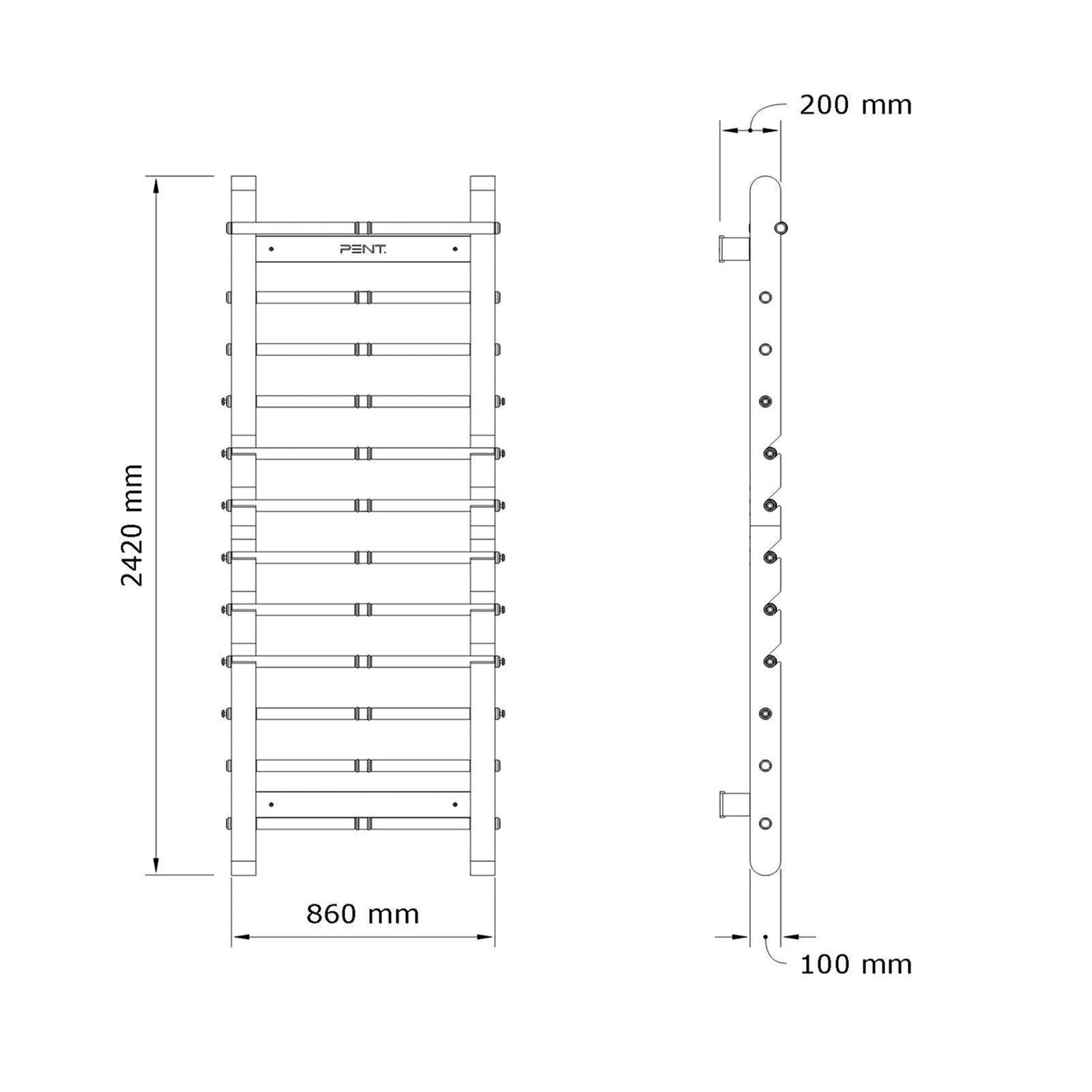 Dimension images for Luxurious home gym equipment, luxury wall bar handcrafted with stainless steel and premium natural wood. PENT. SCALA ADVANCE