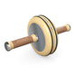A luxurious home gym equipment, wooden ab roller with natural ash wood, premium steel and genuine leather in brown colour, designed for core workouts. PENT. TWISTA- Luxury Ab Roller