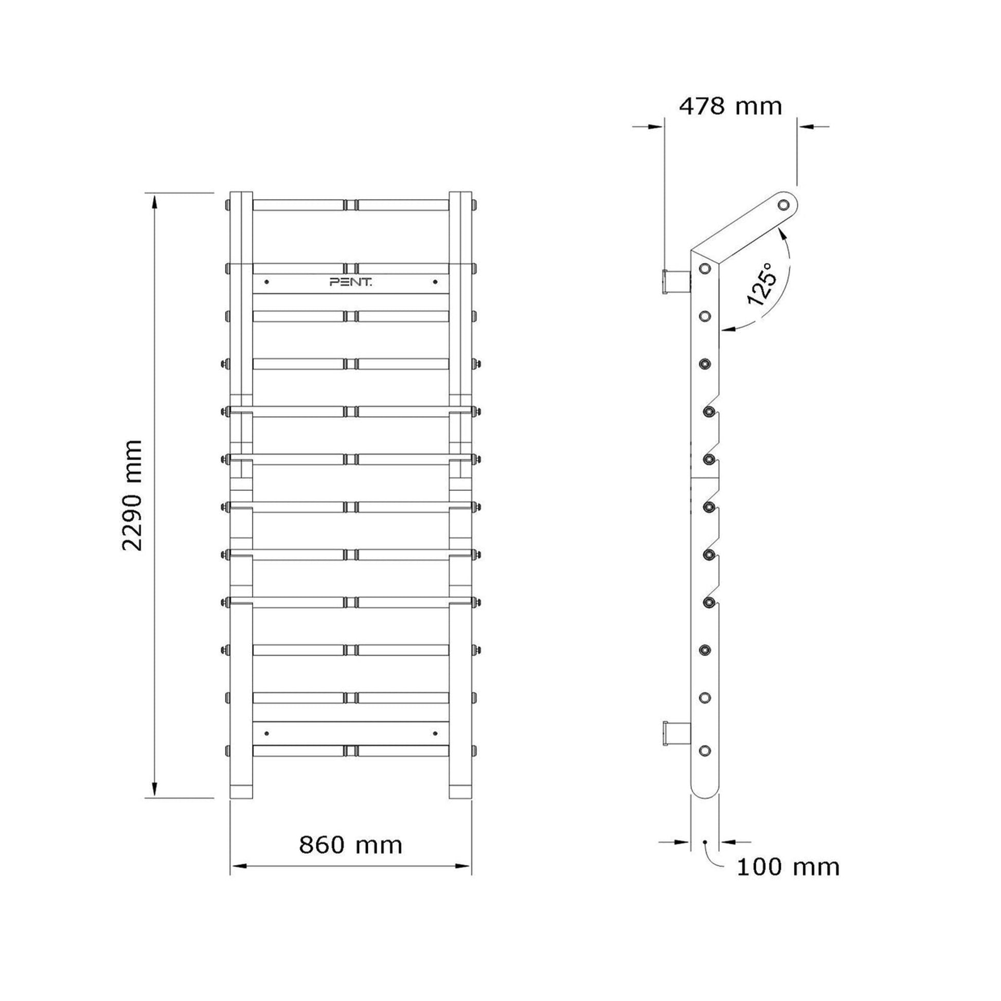 Dimension images for Luxurious home gym equipment, luxury wall bar handcrafted with stainless steel and premium natural wood. PENT. SCALA ADVANCE PLUS