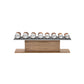  Luxury gym equipment, 4 pair of dumbbells on horizontal wooden stand, made with stainless steel, Italian leather and natural wood.