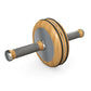 A luxurious home gym equipment, wooden ab roller with natural walnut wood, premium steel and genuine leather in grey colour, designed for core workouts. PENT. TWISTA- Luxury Ab Roller