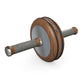 A luxurious home gym equipment, wooden ab roller with natural walnut wood, premium steel and genuine leather in grey colour, designed for core workouts. PENT. TWISTA- Luxury Ab Roller
