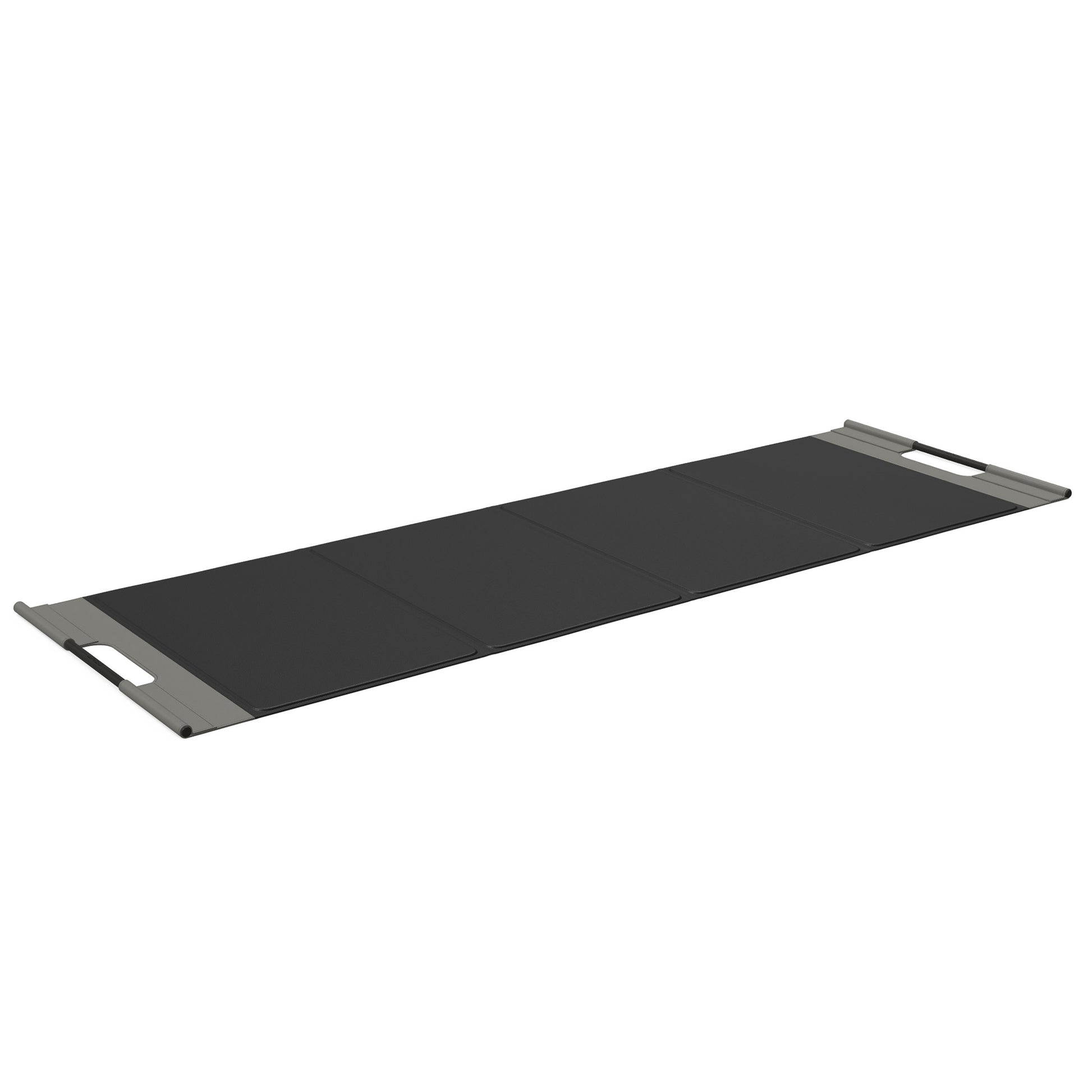 Luxurious fitness equipment, premium exercise mat handcrafted with natural wood and genuine Italian leather, customize in black base leather, grey accent leather and black ash wood. PENT. MATA