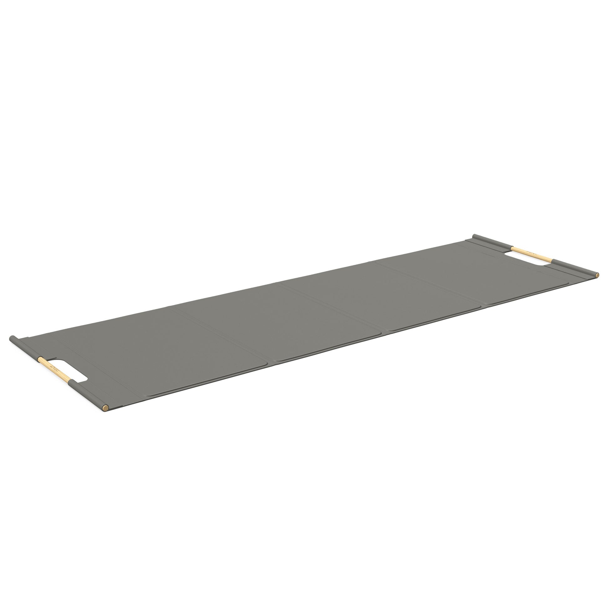 Luxurious fitness equipment, premium exercise mat handcrafted with natural wood and genuine Italian leather, customize in grey base leather, grey accent leather and natural ash wood. PENT. MATA