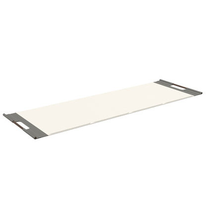 Luxurious fitness equipment, premium exercise mat handcrafted with natural wood and genuine Italian leather, customize in white base leather, grey accent leather and dark walnut wood. PENT. MATA