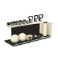 PENT. ANA: Skipping rope, push up bars, fitness mat, dumbbells, kettlebells, stretching roller, yoga blocks and leather medicine balls. Handcrafted with stainless steel, premium Italian beige base leather, white accent leather and black ash wood.