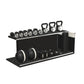 PENT. ANA: Skipping rope, push up bars, fitness mat, dumbbells, kettlebells, stretching roller, yoga blocks and leather medicine balls. Handcrafted with stainless steel, premium Italian black base leather, white accent leather and black ash wood.