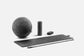 A set of luxurious yoga equipment featuring fitness ball, exercise mat, stretching roller, yoga block and resistance band, all handcrafted with natural cork and premium Italian leather. PENT. ASA - Luxury Yoga & Fitness Mat