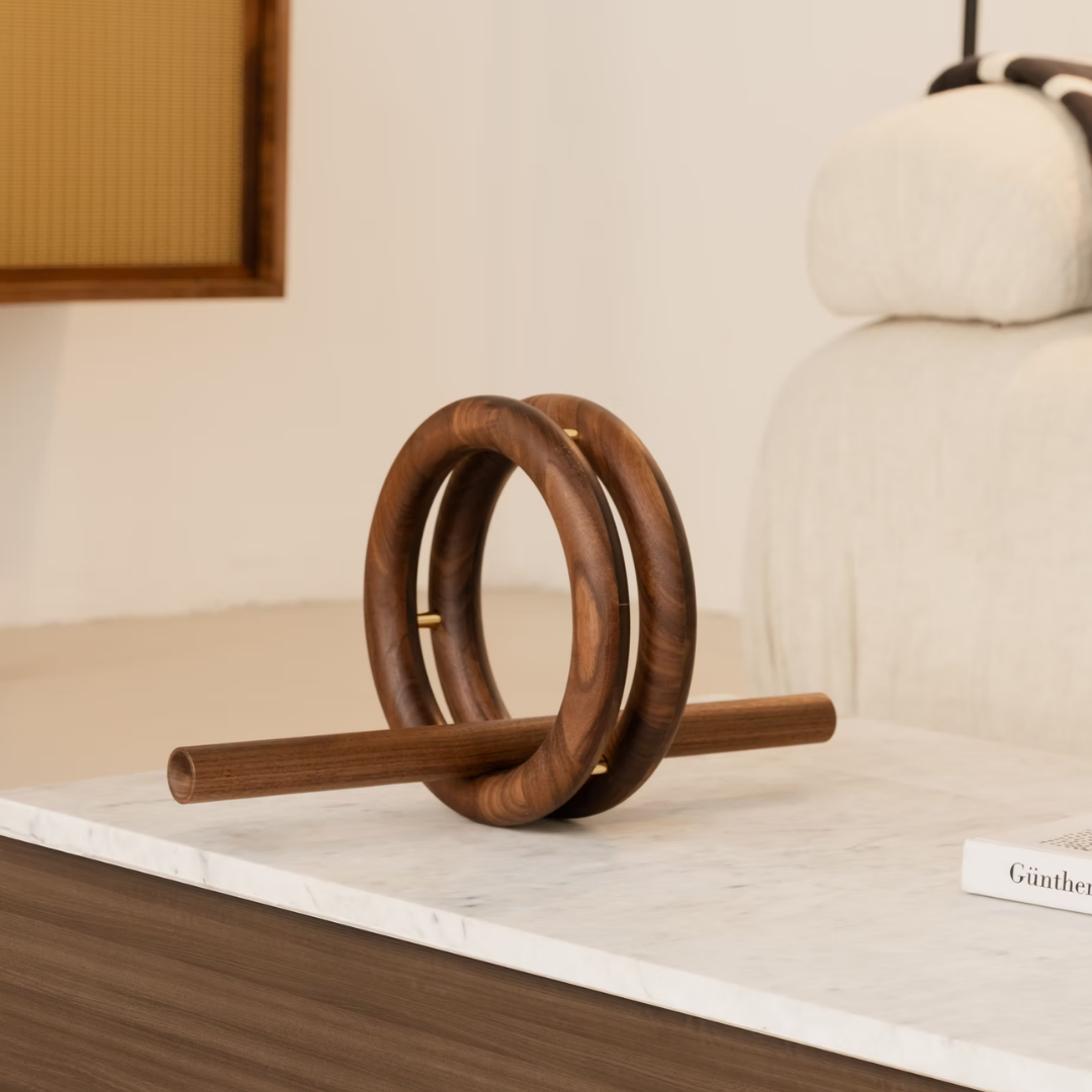 Abdominal roller crafted from premium walnut wood with a central rolling surface.