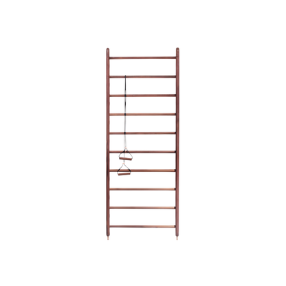 Kenko Wall Bar in walnut wood with gold-plated brass detail on white background.