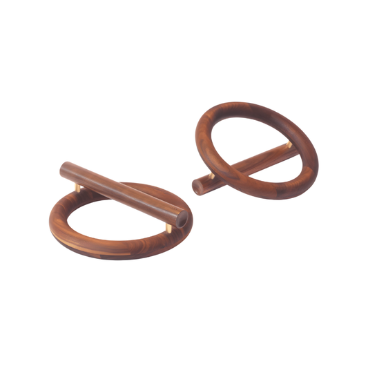 Kenko Push-Up Bars – Walnut wood, gold-plated brass detail, front view