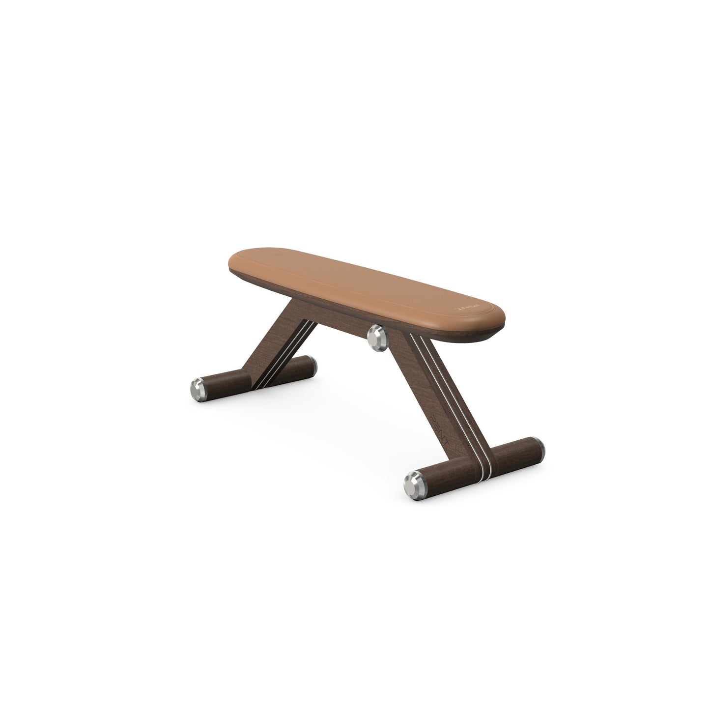 Luxury home gym equipment, exercise bench handcrafted with stainless steel, premium Italian brown leather and natural dark walnut wood. PENT. BANKA - Luxury Exercise Bench