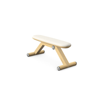 Luxury home gym equipment, exercise bench handcrafted with stainless steel, premium Italian white leather and natural ash wood. PENT. BANKA - Luxury Exercise Bench