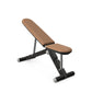 Luxury home gym equipment, adjustable exercise bench handcrafted with stainless steel, premium Italian brown leather and natural black ash wood. PENT. BANKA - Luxury Exercise Bench