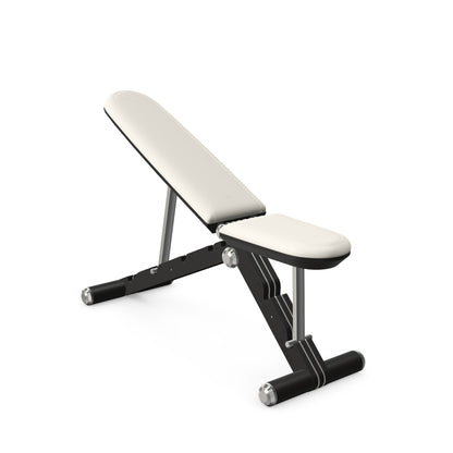 Luxury home gym equipment, adjustable exercise bench handcrafted with stainless steel, premium Italian white leather and natural black ash wood. PENT. BANKA - Luxury Exercise Bench