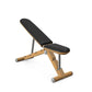 Luxury home gym equipment, adjustable exercise bench handcrafted with stainless steel, premium Italian black leather and natural oak wood. PENT. BANKA - Luxury Exercise Bench