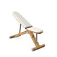 Luxury home gym equipment, adjustable exercise bench handcrafted with stainless steel, premium Italian white leather and natural oak wood. PENT. BANKA - Luxury Exercise Bench
