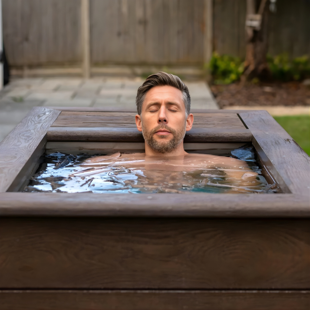 Athlete using premium Brass Monkey ice bath for faster recovery and reduced inflammation.