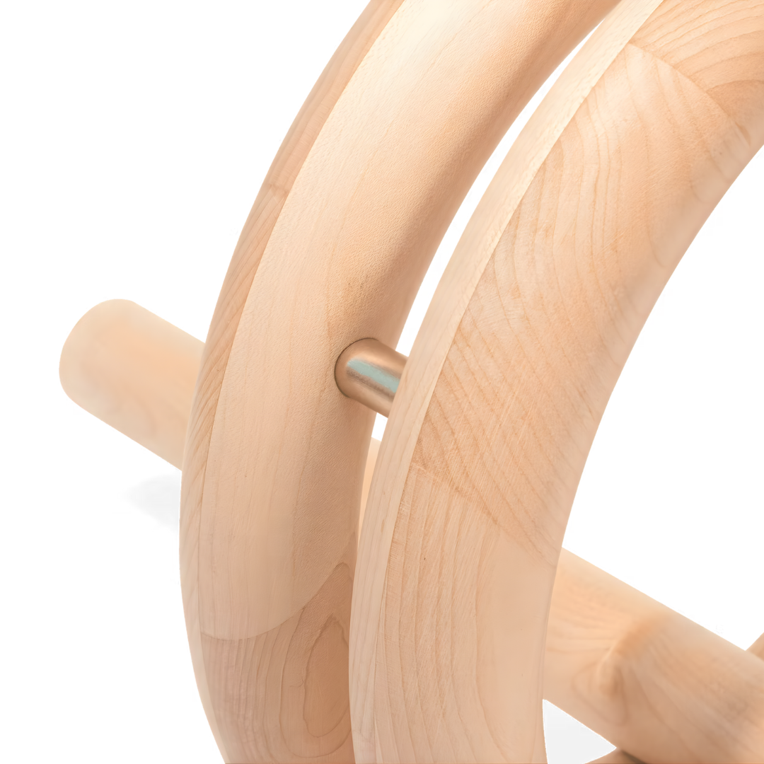 Close-up of handcrafted wooden abdominal roller designed for core exercises.