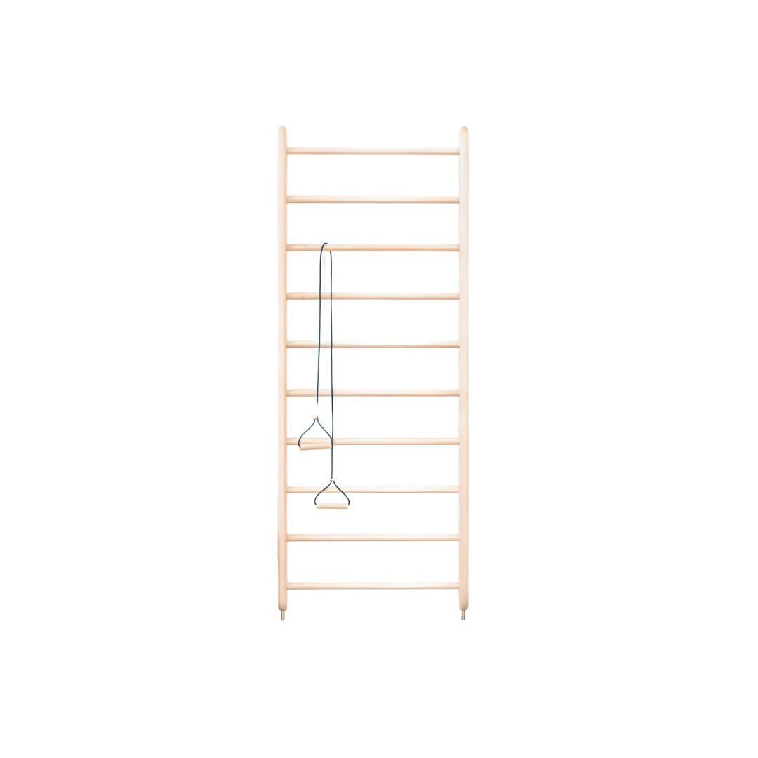 Kenko Wall Bar in maple wood with ten rungs, front view.